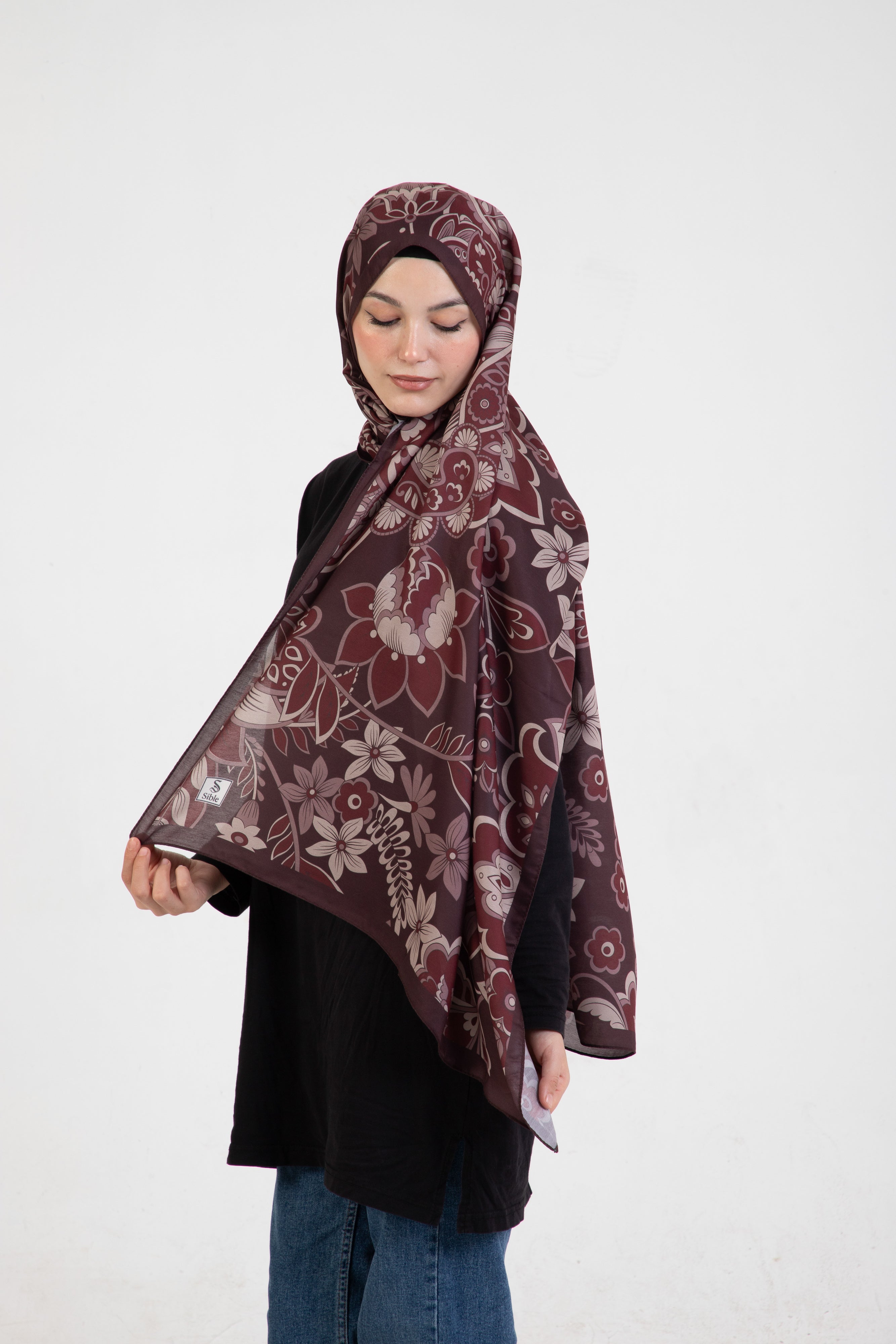 Floral “Zahara” Desenli İpeksi Soft Şal Bordo