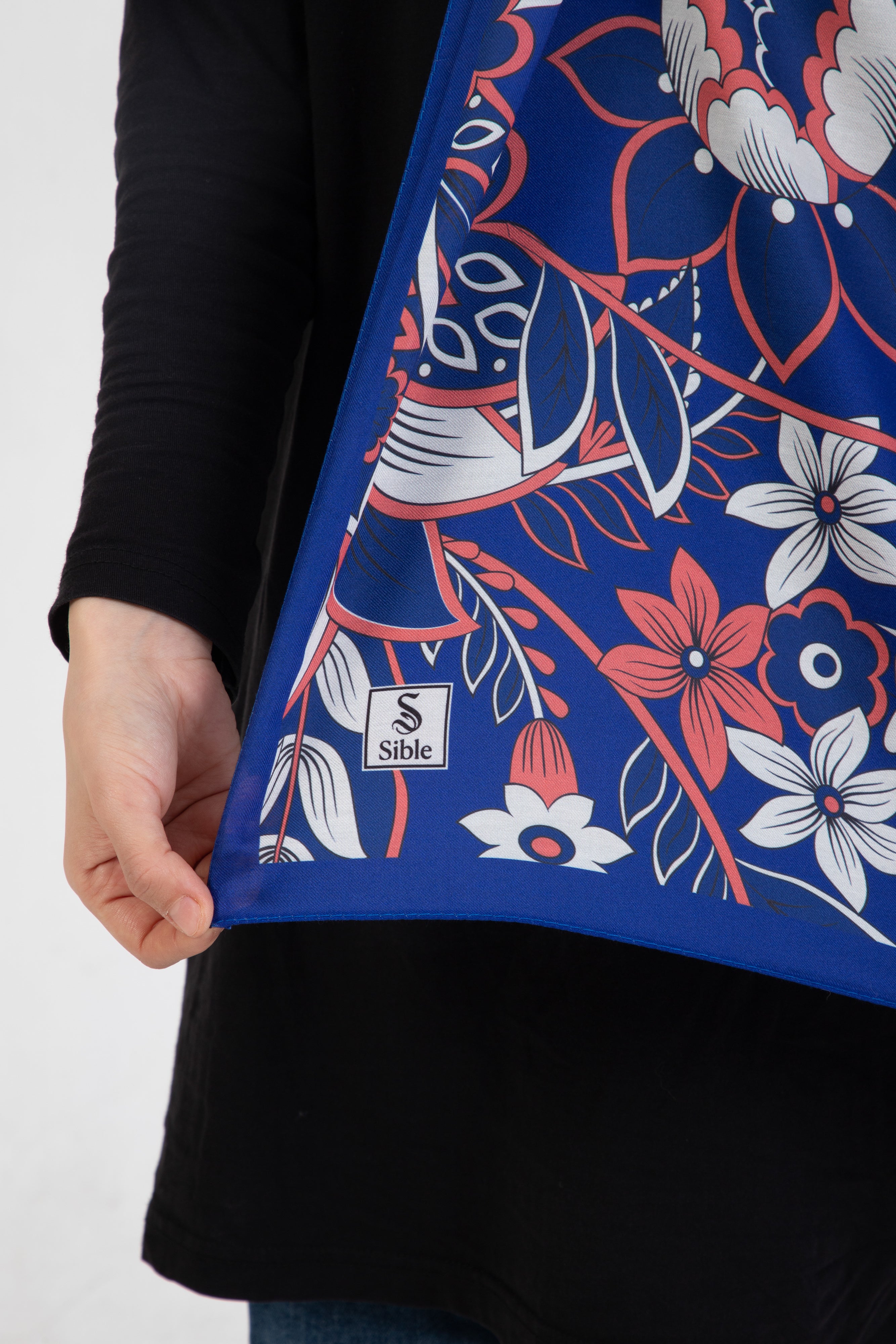 Floral “Zahara” Desenli İpeksi Soft Şal Mavi