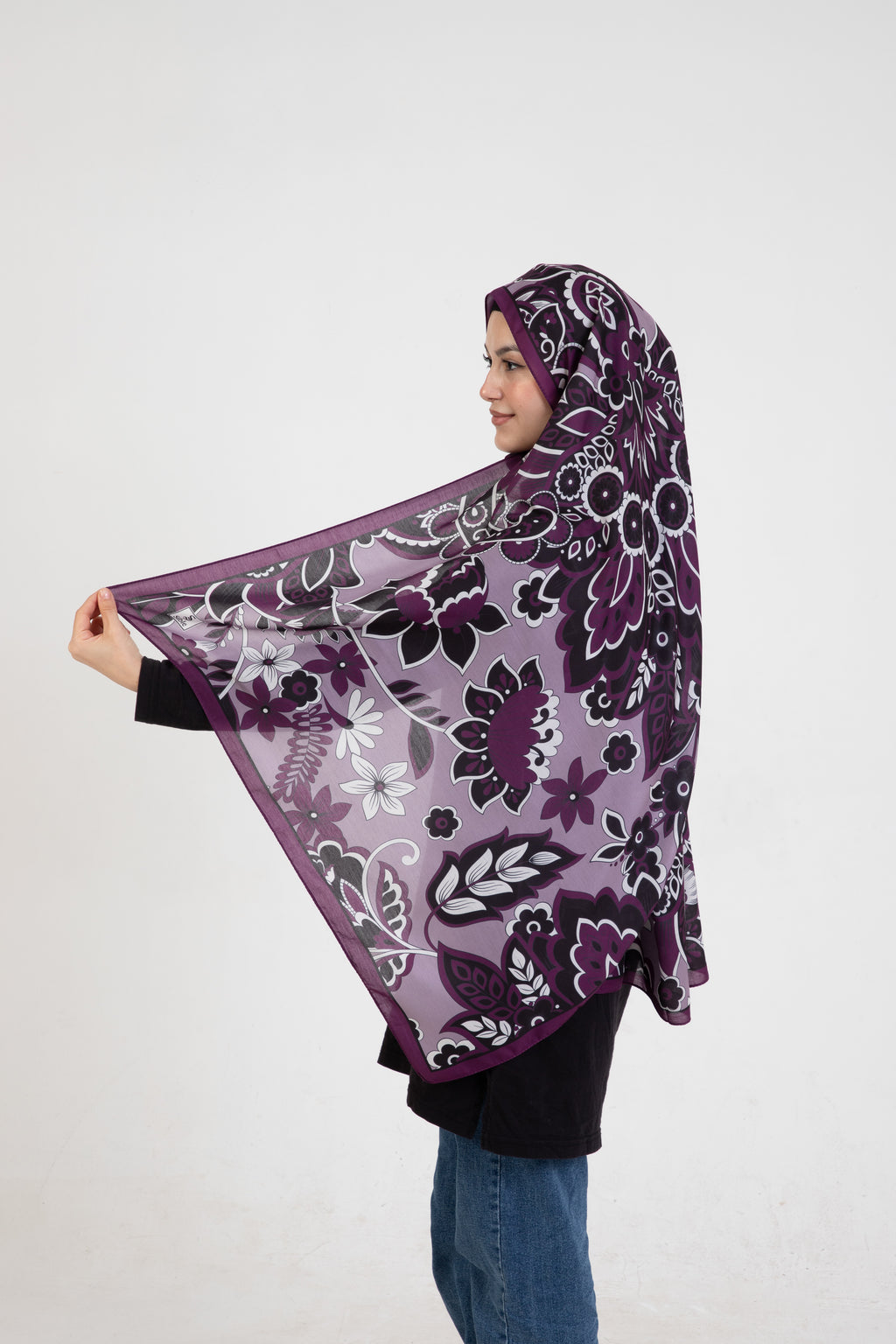 Floral “Zahara” Desenli İpeksi Soft Şal Mor