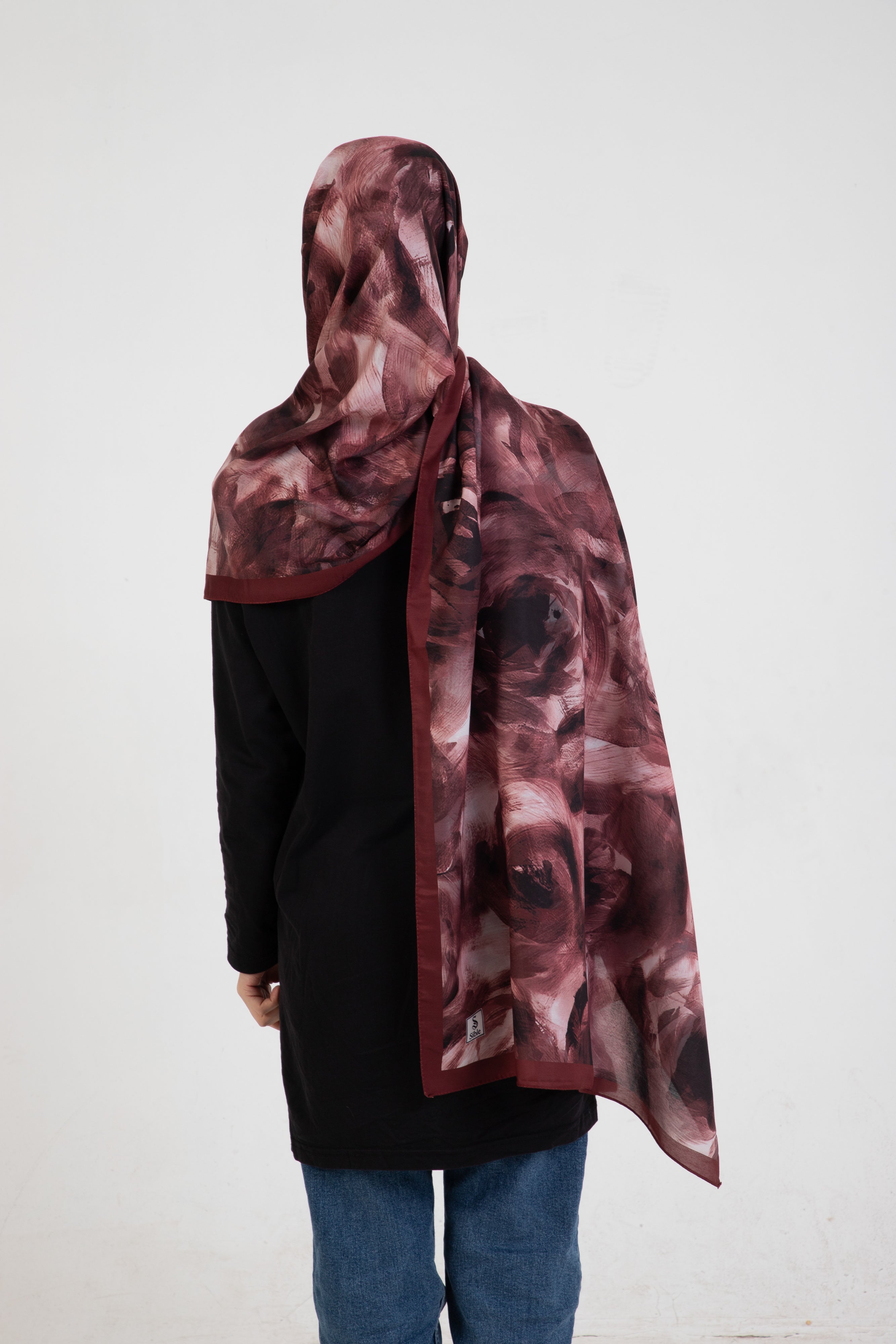 “Rosa” Gül Desenli İpeksi Soft Şal Bordo