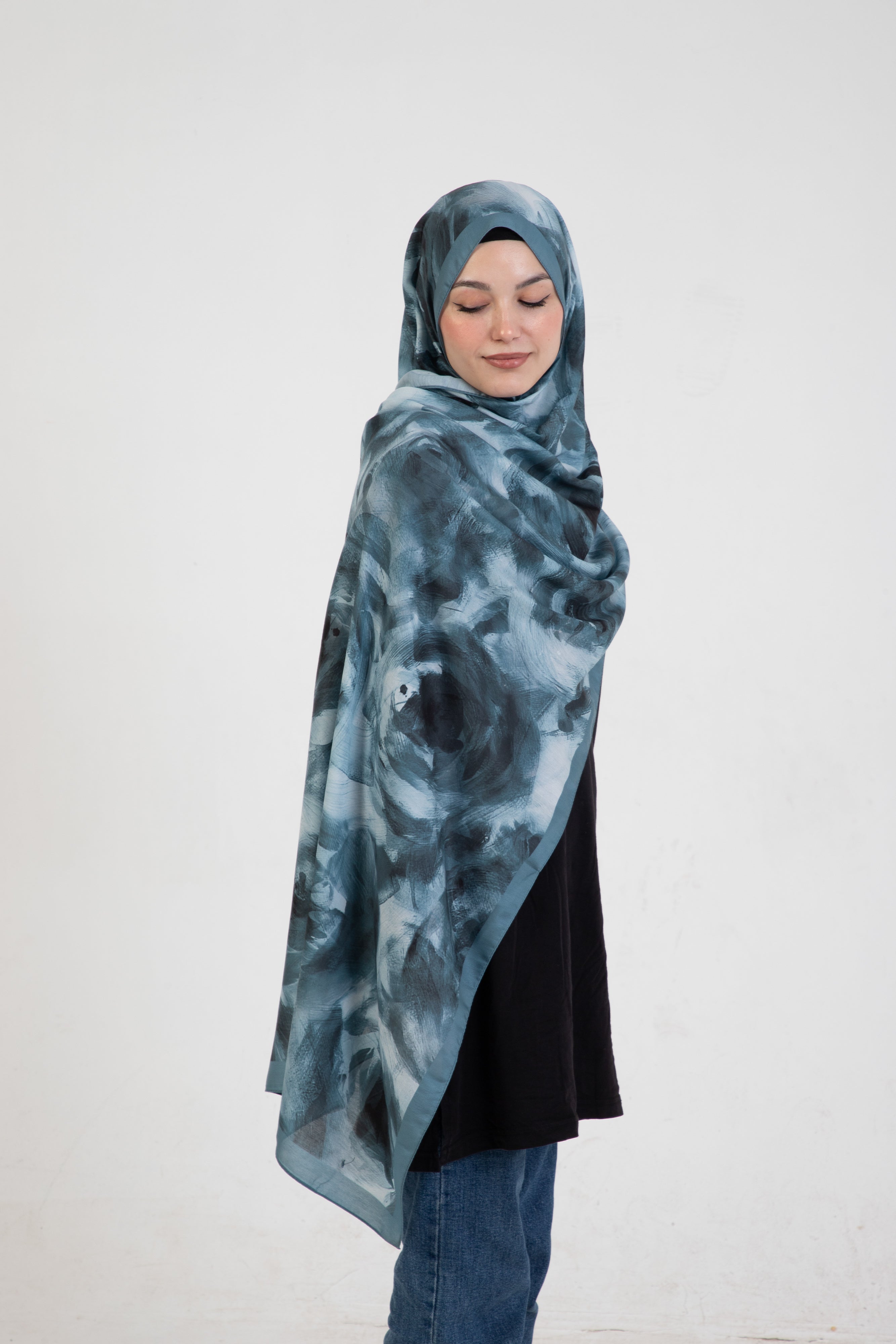 “Rosa” Gül Desenli İpeksi Soft Şal Turkuaz