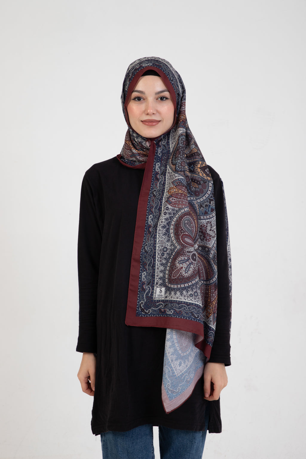 Etnik Etro “Tula” Desenli İpeksi Soft Şal Bordo