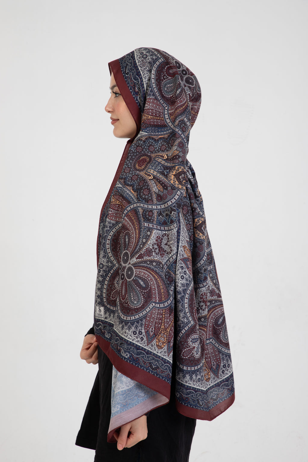 Etnik Etro “Tula” Desenli İpeksi Soft Şal Bordo