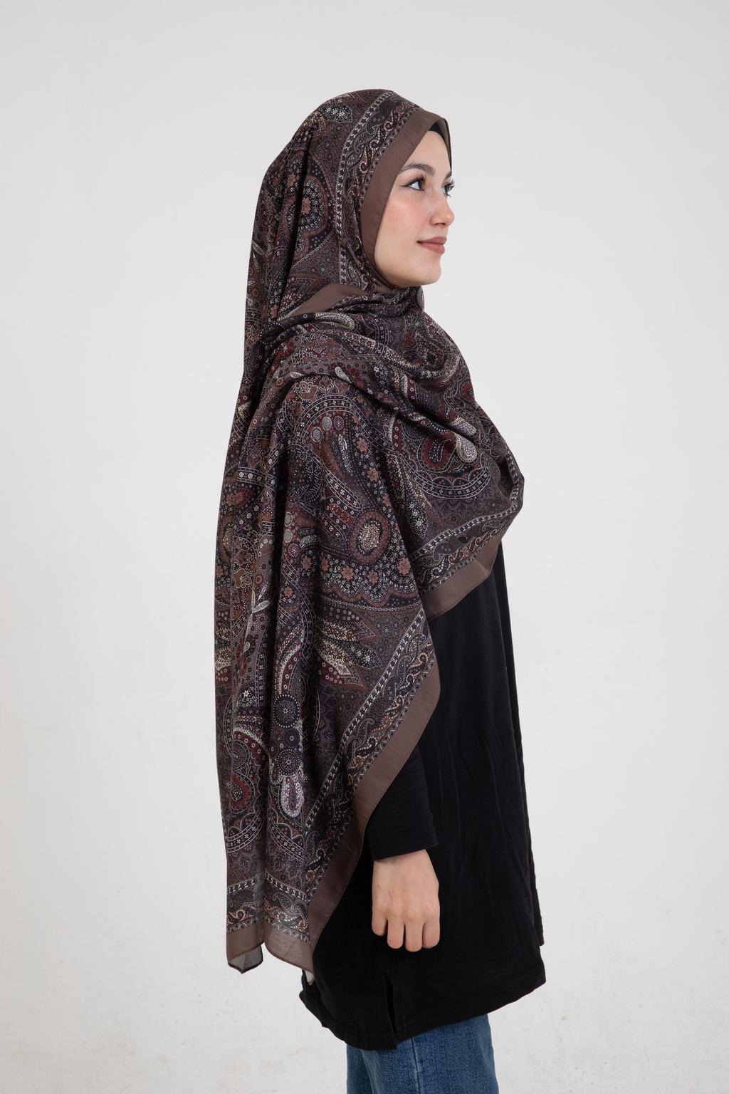 Etnik Etro “Tula” Desenli İpeksi Soft Şal Kahverengi