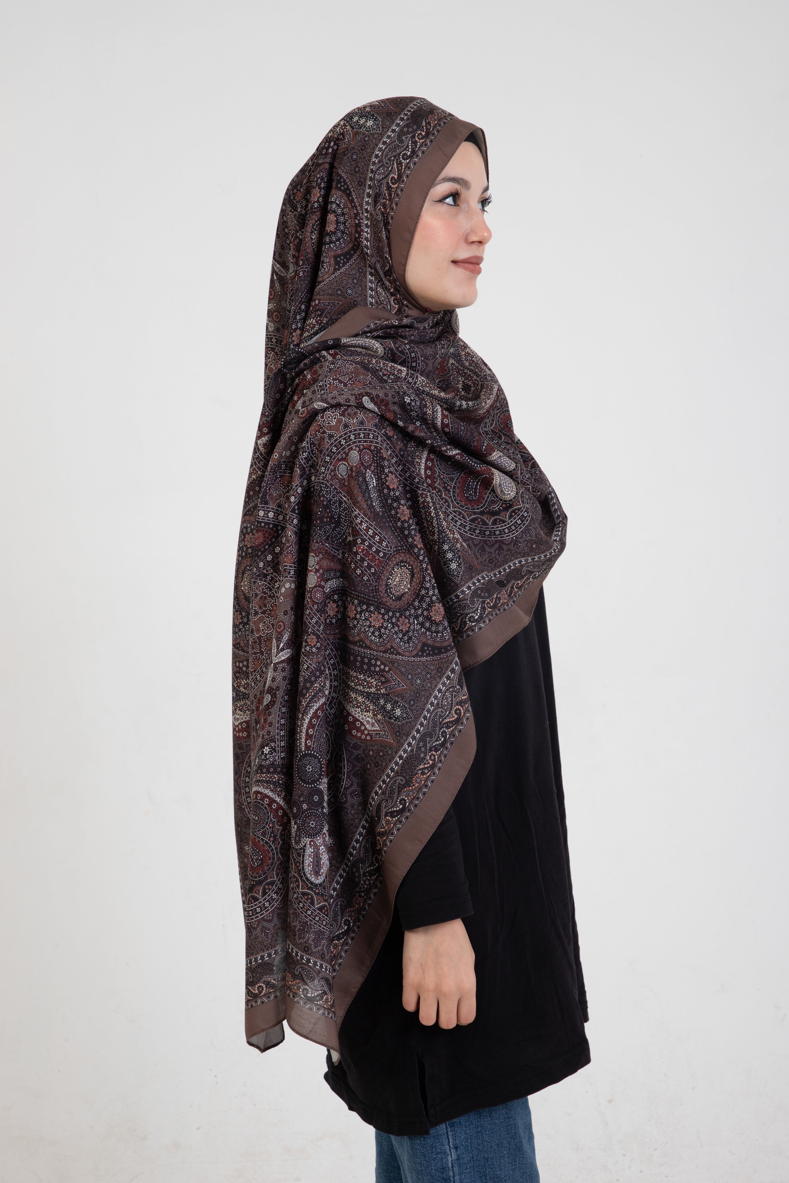 Etnik Etro “Tula” Desenli İpeksi Soft Şal Kahverengi