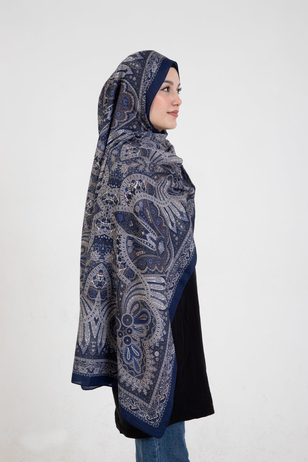 Etnik Etro “Tula” Desenli İpeksi Soft Şal Lacivert