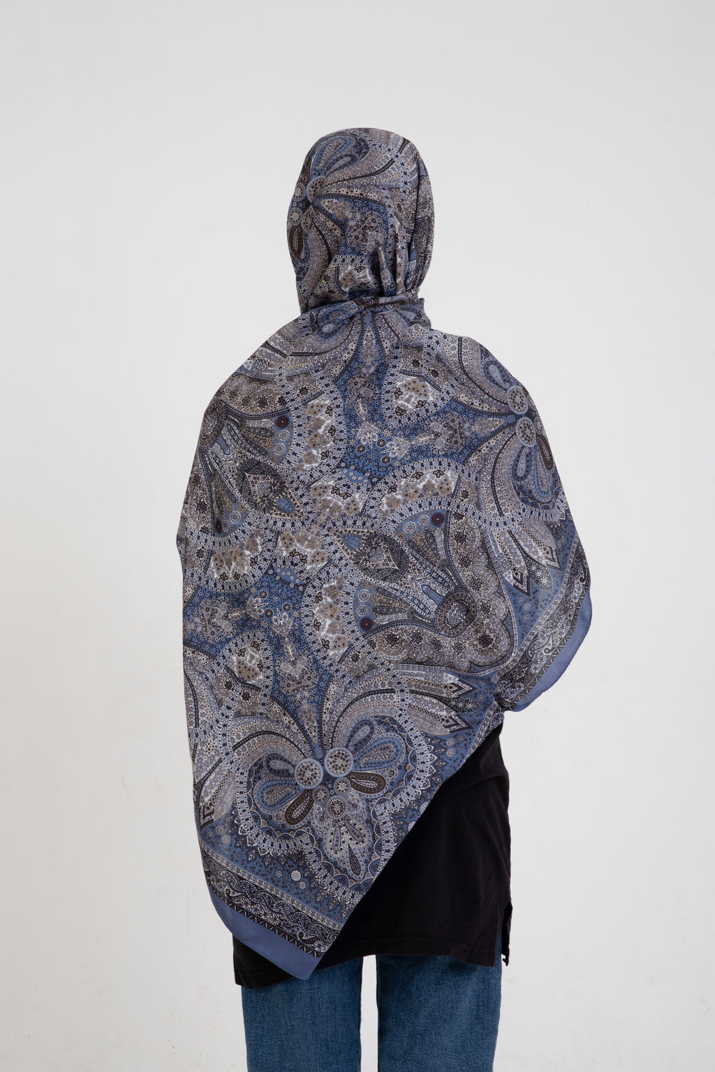 Etnik Etro “Tula” Desenli İpeksi Soft Şal Mavi