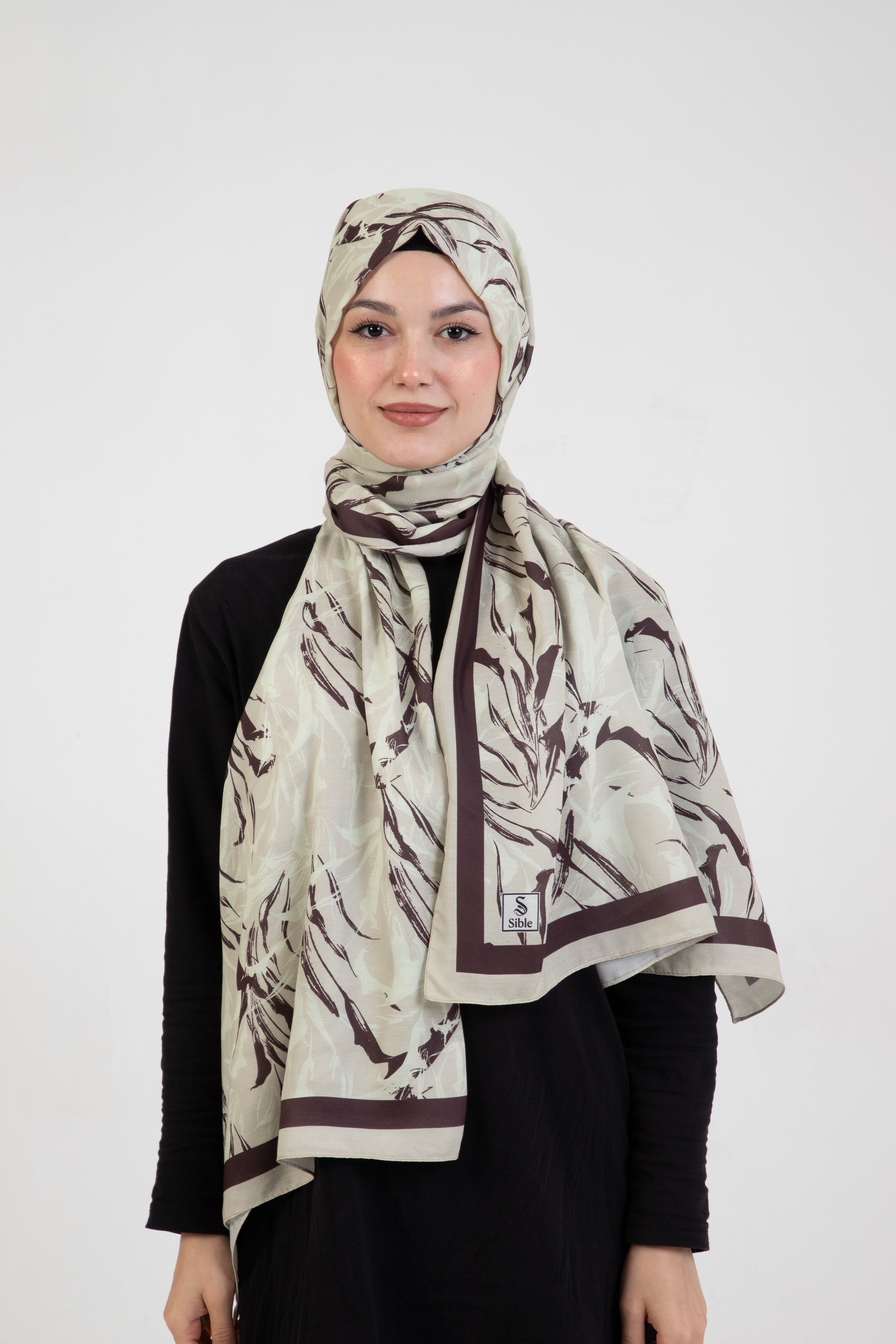 “Oasis” Desenli İpeksi Soft Şal Bej