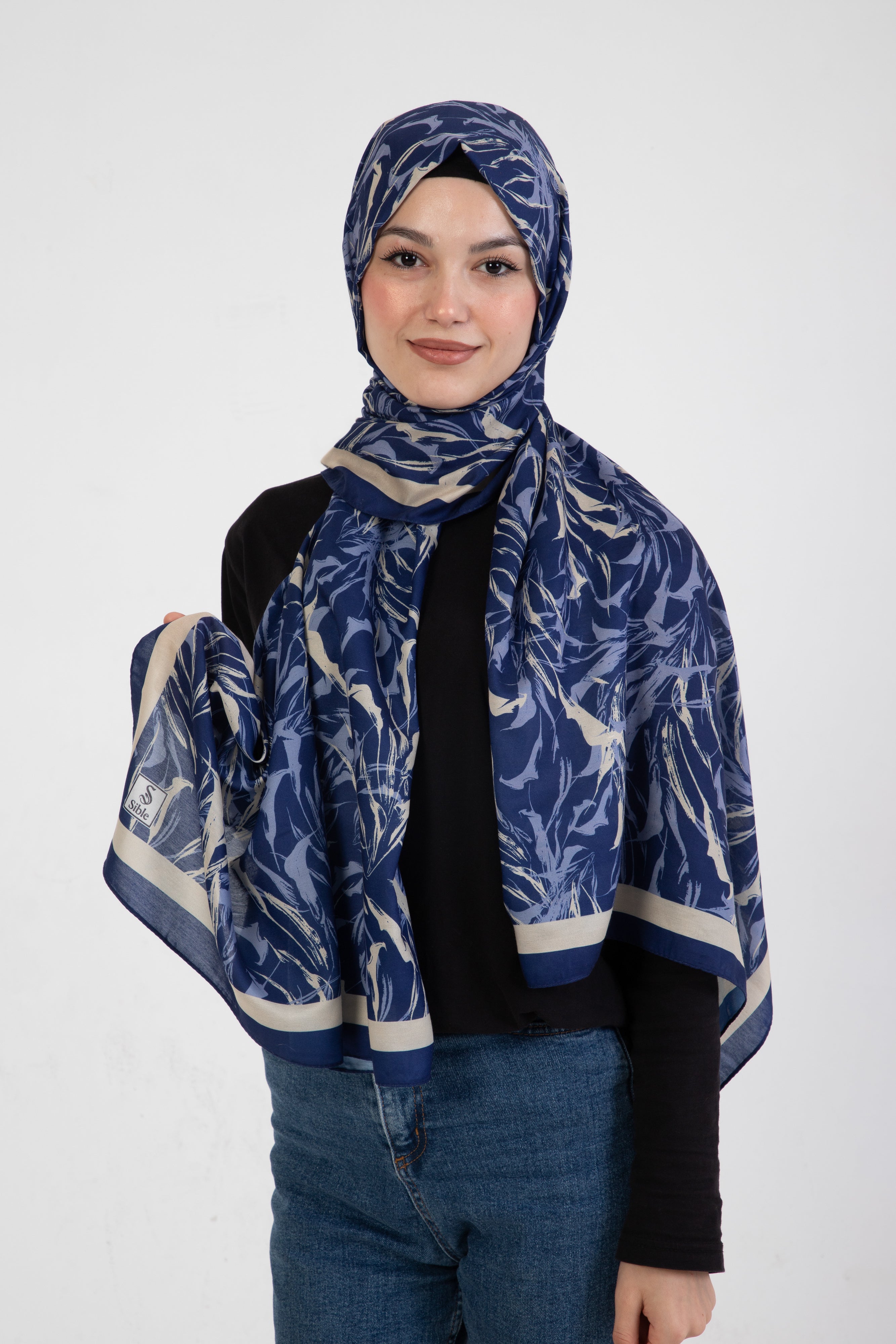 “Oasis” Desenli İpeksi Soft Şal Mavi