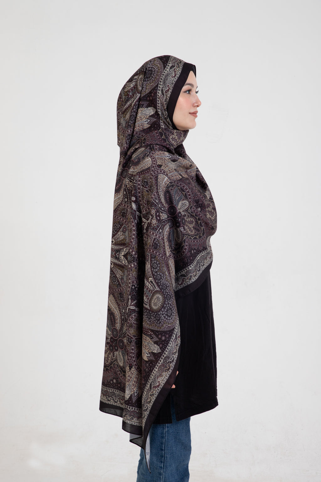 Etnik Etro “Tula” Desenli İpeksi Soft Şal Siyah