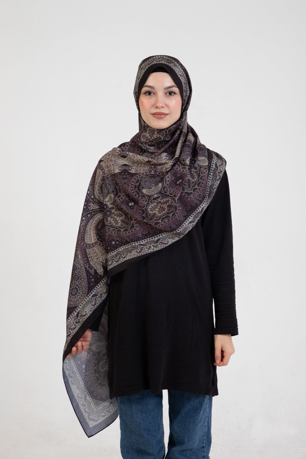 Etnik Etro “Tula” Desenli İpeksi Soft Şal Siyah