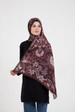 Floral “Zahara” Desenli İpeksi Soft Şal Bordo - Görsel 4