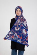 Floral “Zahara” Desenli İpeksi Soft Şal Mavi