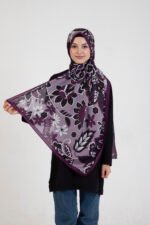 Floral “Zahara” Desenli İpeksi Soft Şal Mor
