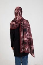 “Rosa” Gül Desenli İpeksi Soft Şal Bordo - Görsel 4
