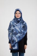 “Rosa” Gül Desenli İpeksi Soft Şal Mavi - Görsel 2