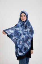 “Rosa” Gül Desenli İpeksi Soft Şal Mavi - Görsel 4