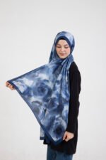 “Rosa” Gül Desenli İpeksi Soft Şal Mavi