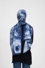 “Rosa” Gül Desenli İpeksi Soft Şal Mavi - Görsel 5