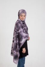 “Rosa” Gül Desenli İpeksi Soft Şal Mor - Görsel 2