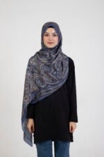 Etnik Etro “Tula” Desenli İpeksi Soft Şal Mavi