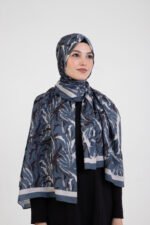 “Oasis” Desenli İpeksi Soft Şal Lacivert - Görsel 3