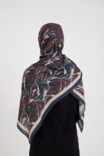 “Oasis” Desenli İpeksi Soft Şal Lacivert Kiremit - Görsel 5