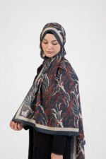 “Oasis” Desenli İpeksi Soft Şal Lacivert Kiremit - Görsel 3