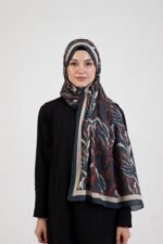 “Oasis” Desenli İpeksi Soft Şal Lacivert Kiremit - Görsel 2