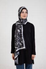 “Oasis” Desenli İpeksi Soft Şal Siyah - Görsel 3